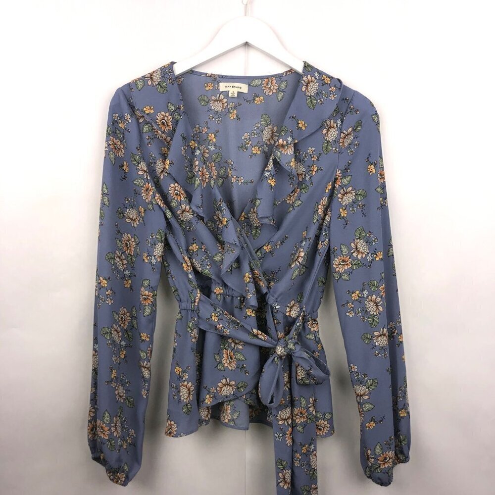 Max Studio Lilac Faux Wrap Romantic Blouse Size Small